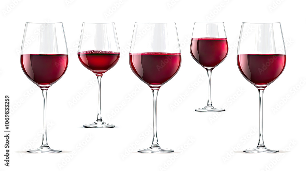 Poster elegant collection of red wine glasses on a transparent background generative ai