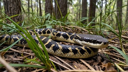 Fototapeta premium Smooth Passage: The Louisiana Pine Snake in Forest Serenity