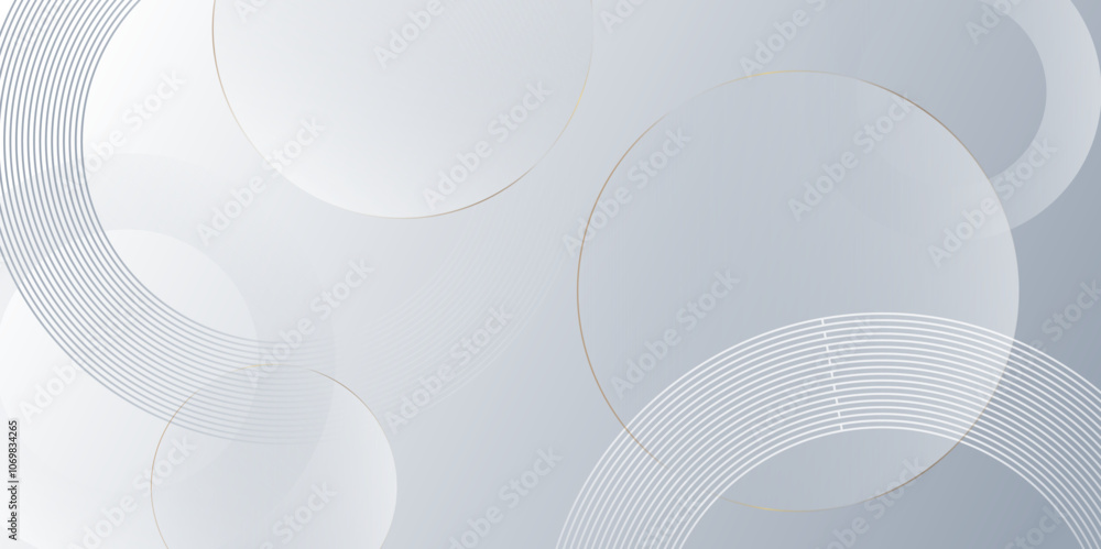Aufkleber Minimal geometric white and blue circle background with golden line. modern transparency circle presentation background. Light circles template design. Object web design. Minimal poster simple Vector.