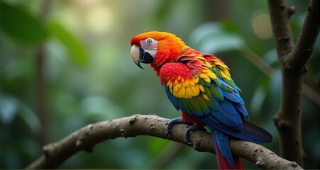 Vibrant macaw perched on a branch
