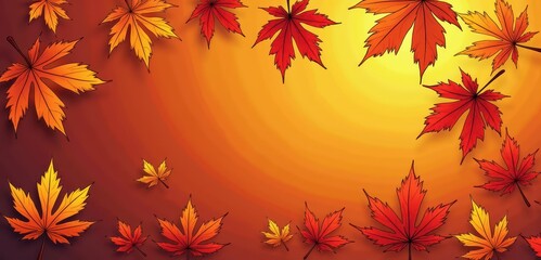Obraz premium Vibrant autumn leaves against a warm gradient background, perfect for seasonal themes, nature-related projects, or creative designs.