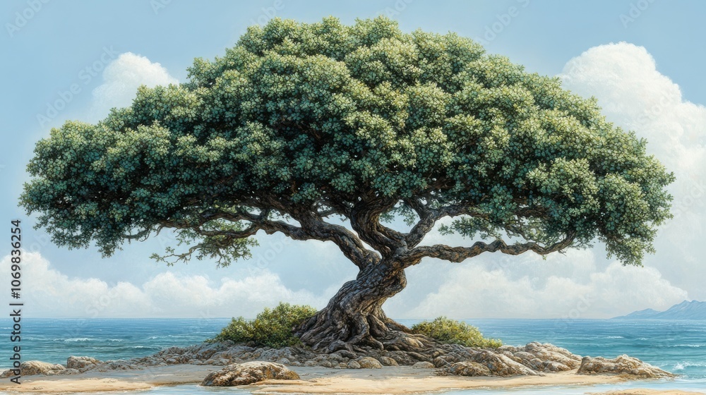 Poster detailed vector art of a tree with soft colors