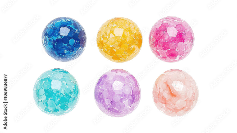 Poster colorful round decorative objects arranged on a transparent background generative ai