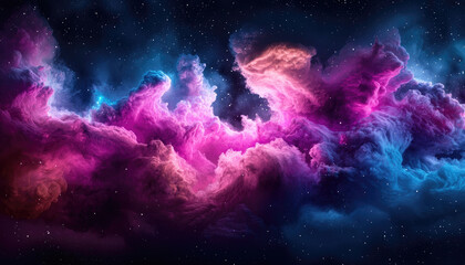 Fototapeta premium A stunning cosmic scene featuring vibrant clouds of pink and blue nebulae, capturing the beauty of outer space.