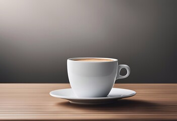 Obraz premium A white cup of hot coffee on a wooden table