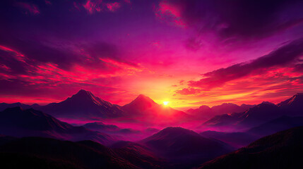 Breathtaking sunset over mountains with vibrant colors and dramatic cloud patterns.