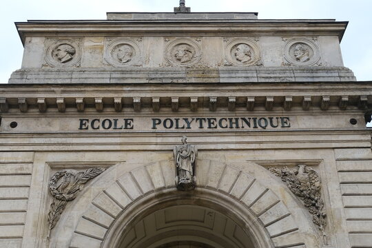 A tight shot of the former gate of the "Ecole Polytechnique" school. A building located in the Latin Quarter. Paris, France - July 23, 2024