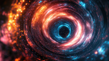 Obraz premium Colorful cosmic vortex with swirling patterns and bright stars.