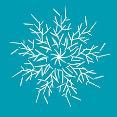 Beautiful New Year's ornament on a blue background. Symmetrical snowflake of white lines on a blue background