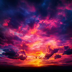 Dramatic sunset with vibrant clouds and radiant colors, perfect for nature lovers.