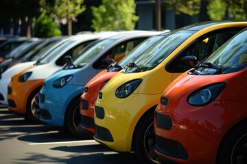 Electric vehicles displayed in neat rows at a modern dealership highlight the latest trends in the automotive industry, showcasing eco-friendly transportation solutions for a sustainable future