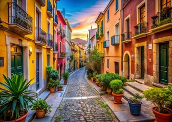 Charming Narrow Streets of Cagliari's Castello District in Sardinia, Showcasing Historic Architecture and Vibrant Local Culture in a Picturesque Landscape Photography Scene