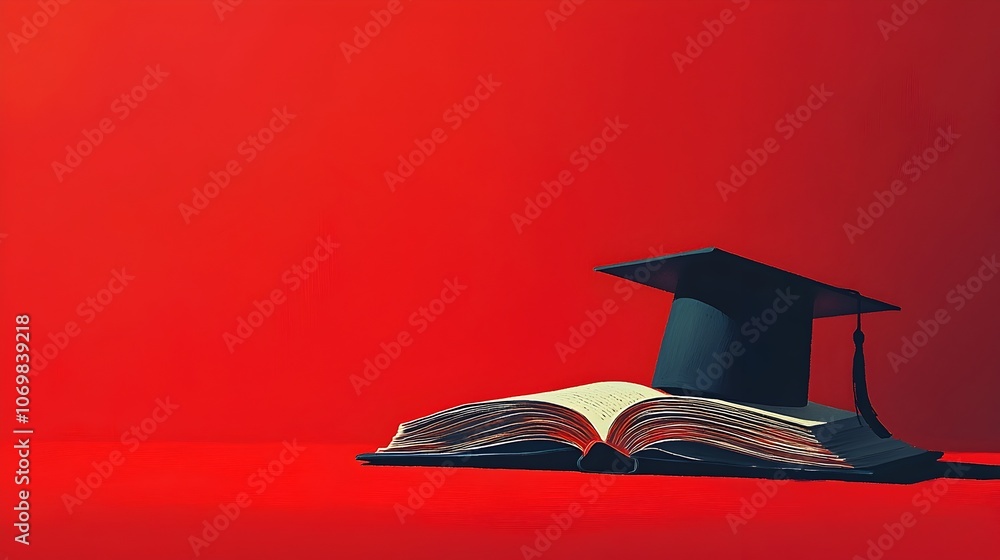 Aufkleber striking image of a graduation cap placed on an open book against a vivid solid colored background c