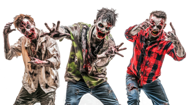 Zombies in Tattered Clothes on a Transparent Background Generative AI
