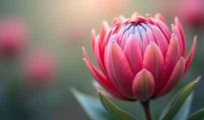 Obraz premium A vibrant close-up of a pink flower, showcasing delicate petals and lush foliage, ideal for nature-themed projects, wellness, or floral arrangements.