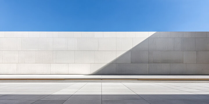 Minimalist architectural design showcasing clean lines and shadows in bright sunlight