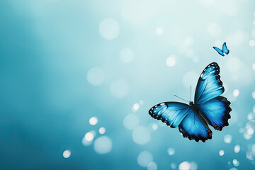 Two beautiful blue butterflies on a soft, dreamy background.