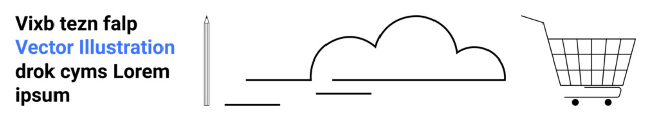 Simple line art showing a shopping cart and cloud, suggesting themes like online shopping, storage, technology, cloud computing, and e-commerce. Ideal for tech websites, e-commerce platforms, cloud