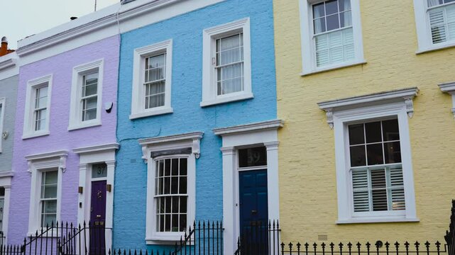 Hillgate Place, Notting Hill, Hillgate Village Colourful Pastel Painted Houses, Victorian Architectural Terraces, Kensington And Chelsea, Holland Park Terraced Houses, West London, England, UK