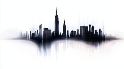 Fototapeta premium Abstract drawing of New York skyline, focusing on silhouette of famous buildings with expressive brush strokes.