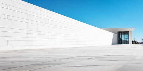 Obraz premium Modern architectural design featuring a clean white wall against a clear blue sky