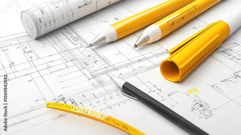 Poster blueprint of engineering design with fine lines and structural calculations