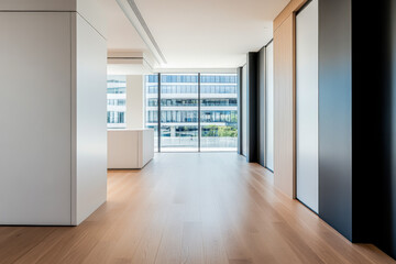 Obraz premium Modern open space interior showcasing natural light and sleek design in a contemporary building