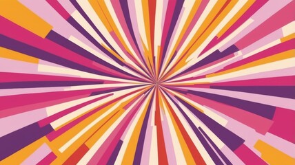 A captivating explosion of diverging lines in vibrant shades of pink, yellow and purple converging on a central vibrant circle to create a dynamic and energetic visual effect