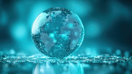 Digital Globe with Dotted Map Overlay in Blue Light - Futuristic Globalization and Network Concept