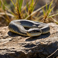 Fototapeta premium Rocky Retreat: A Louisiana Pine Snake Under the Sun