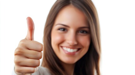 Joyful Woman Giving Thumbs Up with Bright Smile