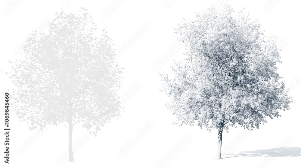 Poster tree shadows with leaves on transparent background generative ai