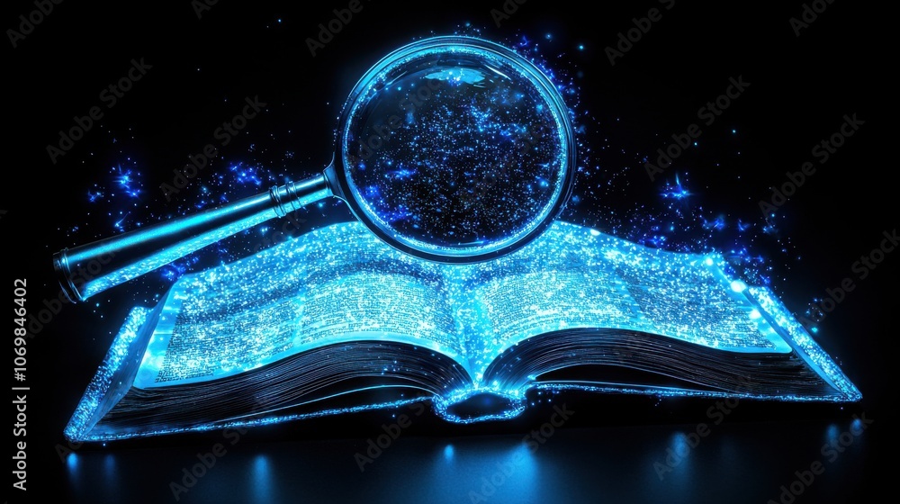 Aufkleber knowledge with a digital tablet open book and magnifying glass for enhanced learning experiences