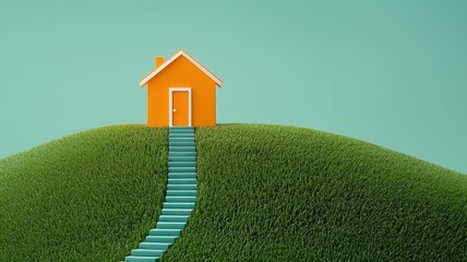 Artistic view of a pathway to a house marked with  Amortization Period  and  Credit Review