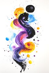 Abstract Painting with Swirls and Splashes of Color
