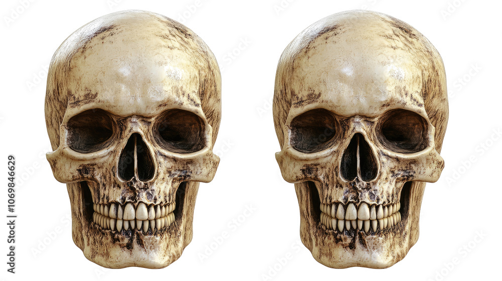 Poster set of two human skull frames displayed on a transparent background generative ai