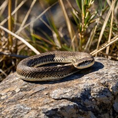 Fototapeta premium Serene Sunbathing: The Louisiana Pine Snake on a Warm Rock