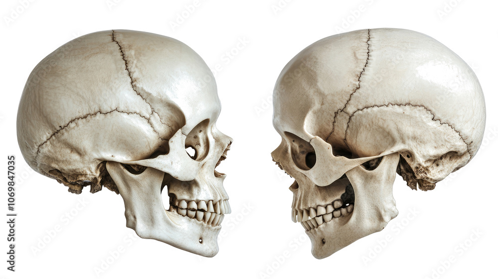 Poster set of anatomically accurate skull frames on a transparent background generative ai