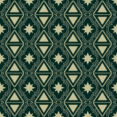 Illustration of Green Geometric Fabric Ethnic  Pattern.