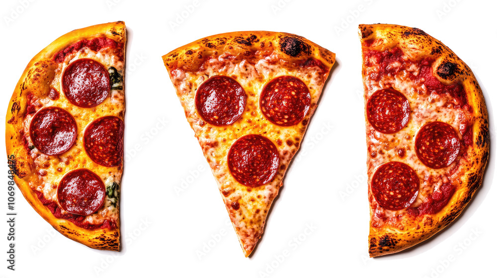 Poster slices of pepperoni pizza arranged on a clean transparent background generative ai