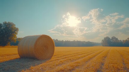 Stacked Hay Bales in a Bright Countryside Field