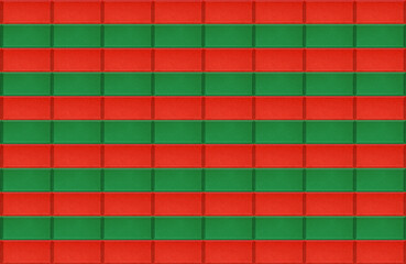 赤と緑のタイルが平行に並ぶボーダー柄