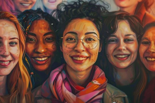 Diverse women celebrating International Womens Day with smiles and equity.