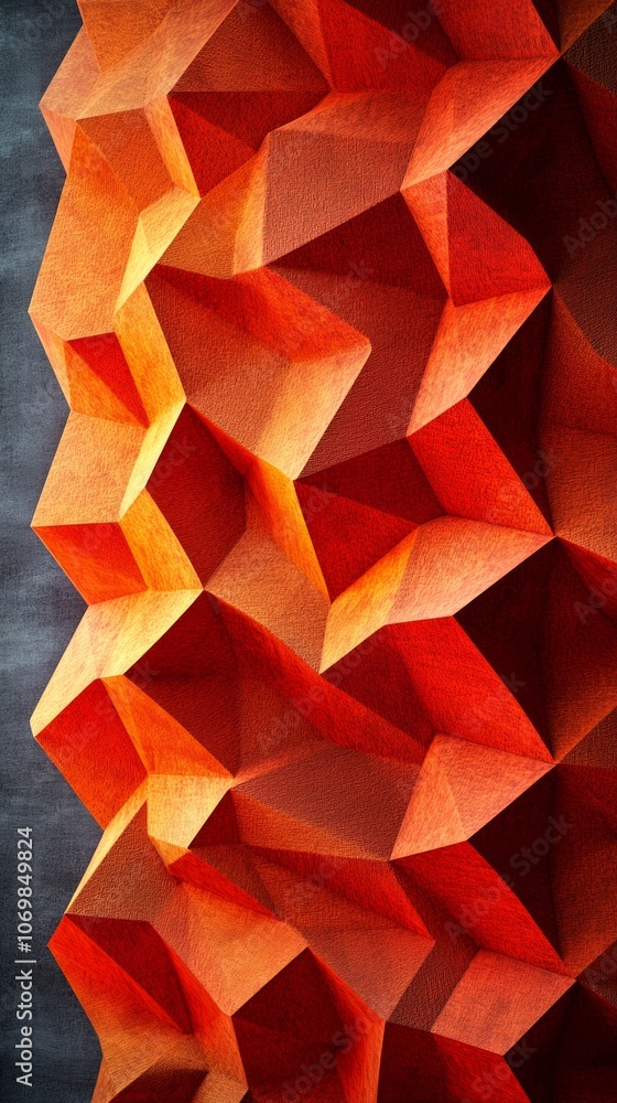 Poster a striking geometric wall displays dynamic orange tones and sharp angles, creating a captivating eff