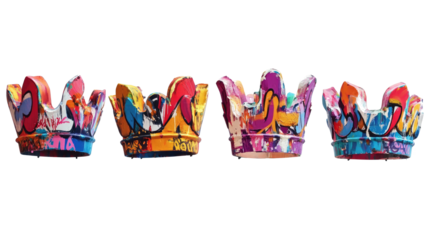 Colorful Spray Paint Crowns Displayed Against a Transparent Background Generative AI
