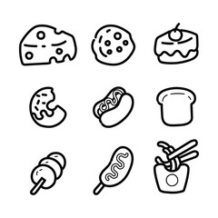 Icon Set of Snacks and Treats Simple Line Art outline doodle hand drawn cartoon art illustration