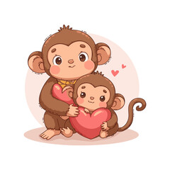 Fototapeta premium Cute lovely monkey vector illustration. happy Monkey family cartoon artwork. mom and baby monkey vector