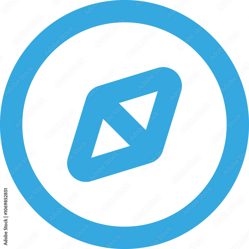 Poster a simple blue compass icon enclosed in a circular design, symbolizing navigation and direction for v