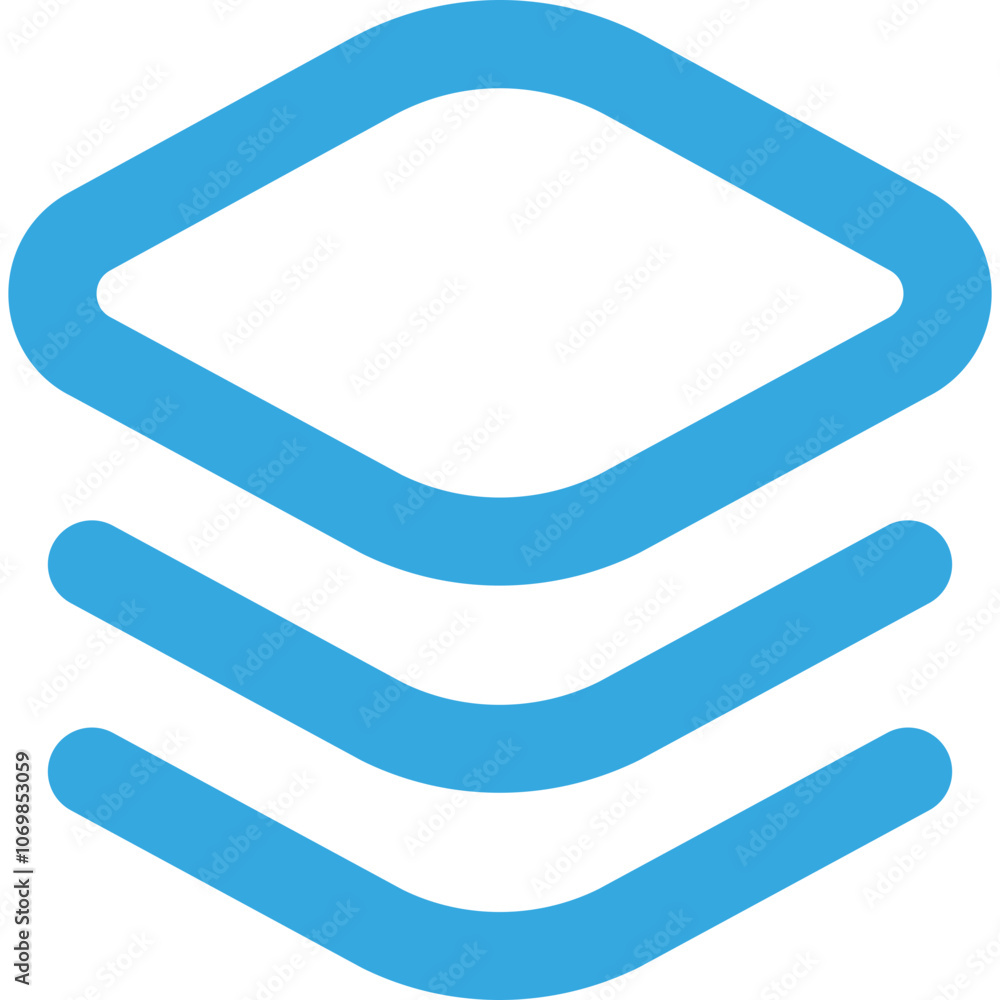 Poster abstract geometric shape in bright blue color symbolizes stacking layers, modern design concept suit
