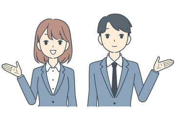 案内するビジネスマンとビジネスウーマン